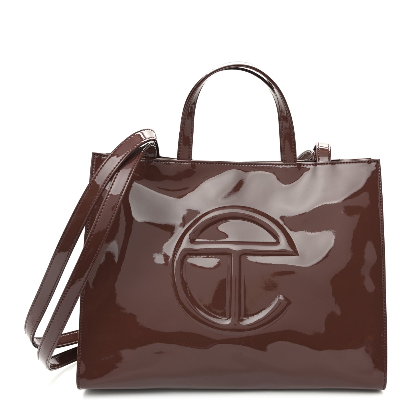 Patent Vegan Leather Medium Shopping Bag Chocolate