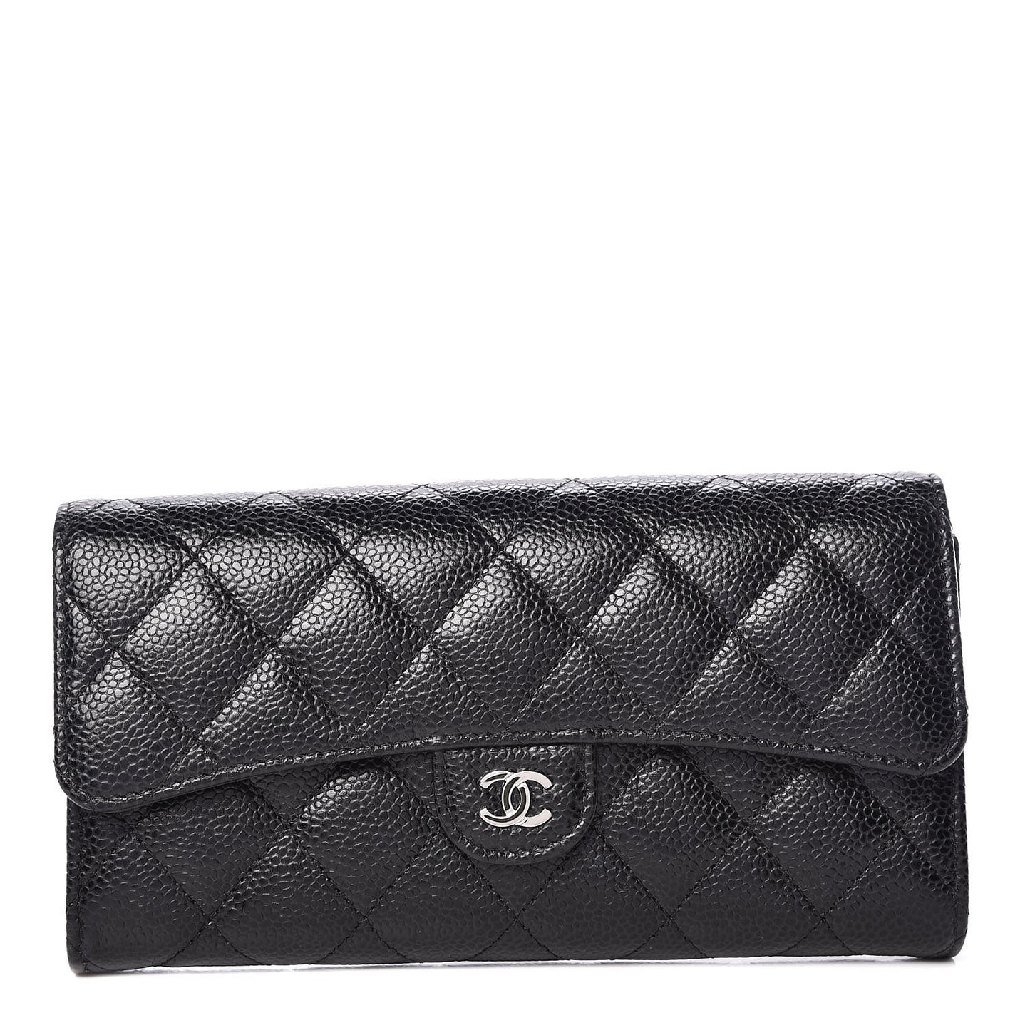 Caviar Quilted Large Gusset Flap Wallet Black