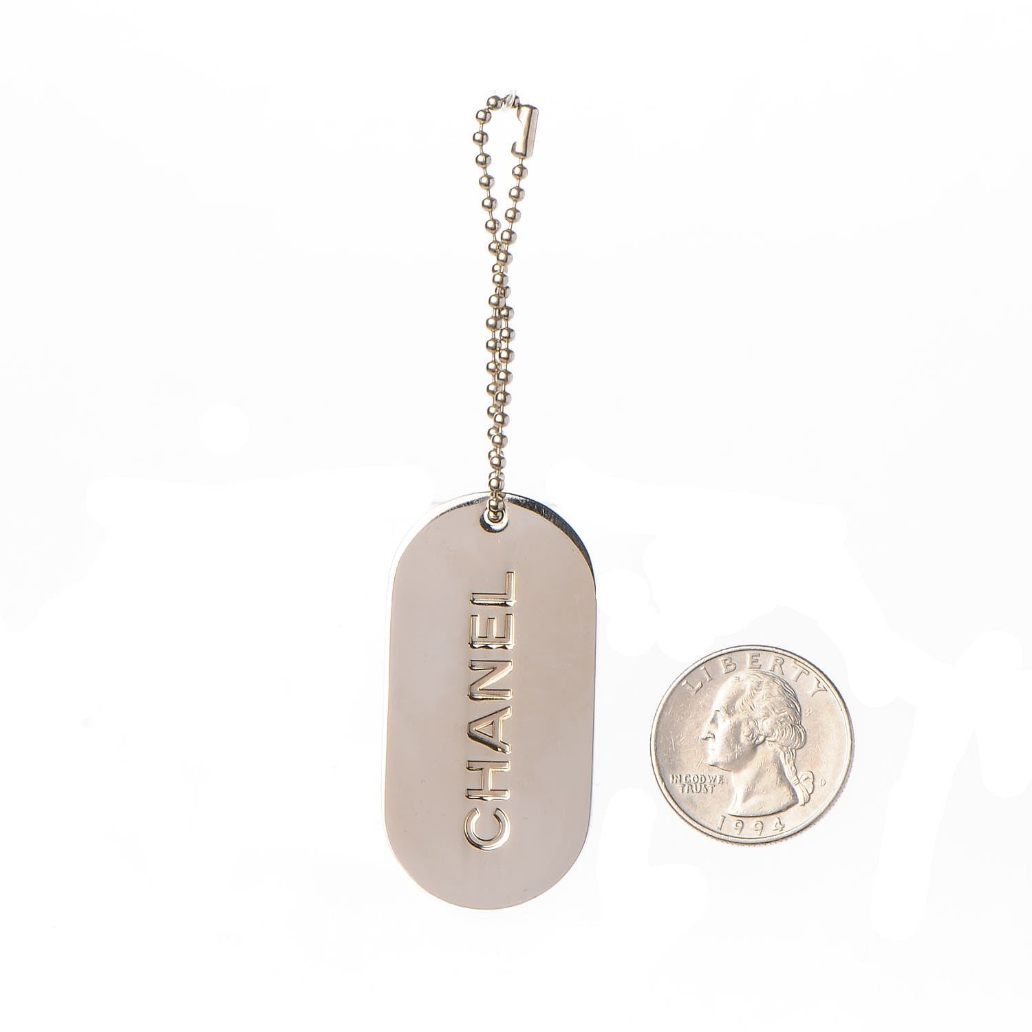 Chanel Stripe Dog Tag Key Ring Beige 2 of 2