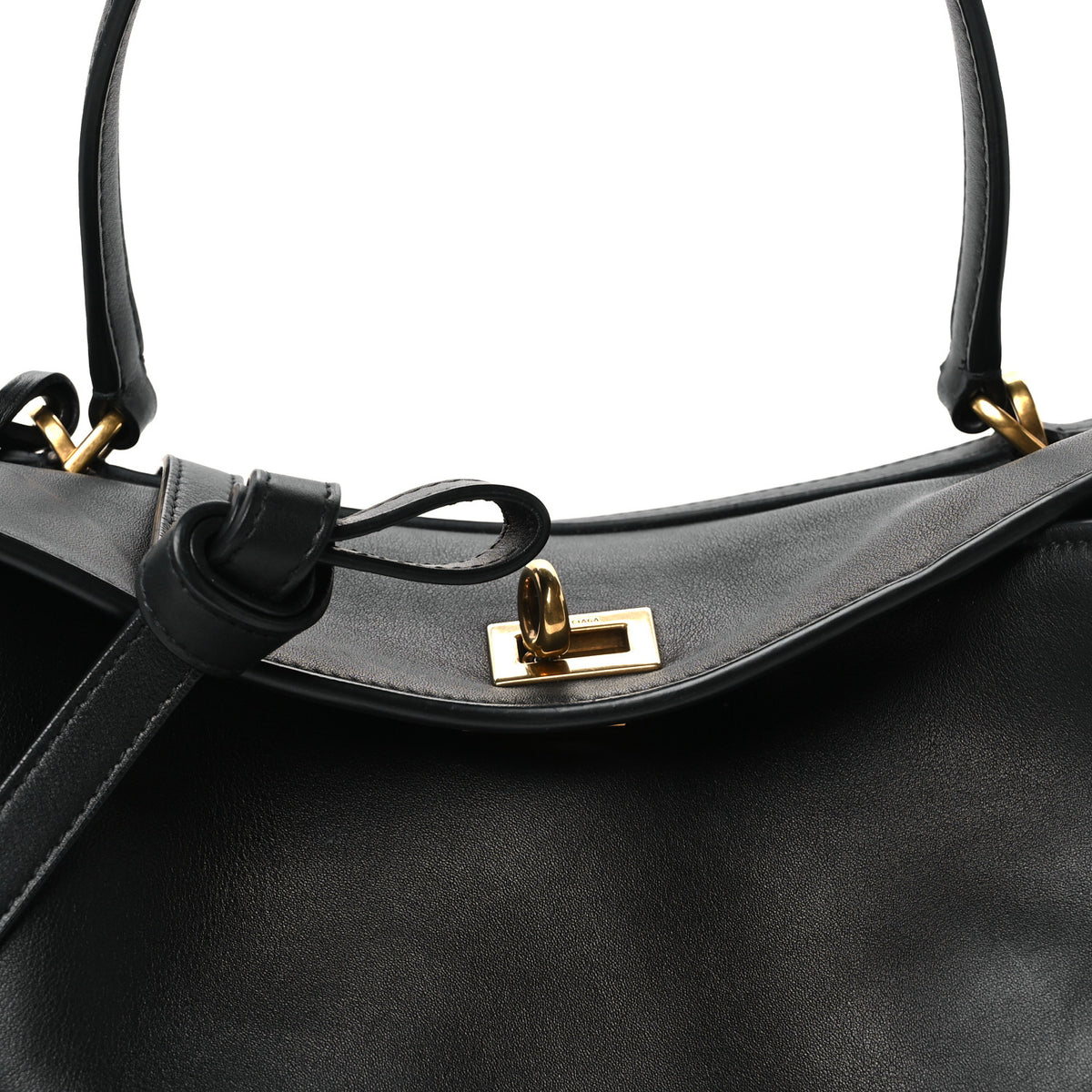 Natural Smooth Calfskin Small Rodeo Top Handle Handbag Black