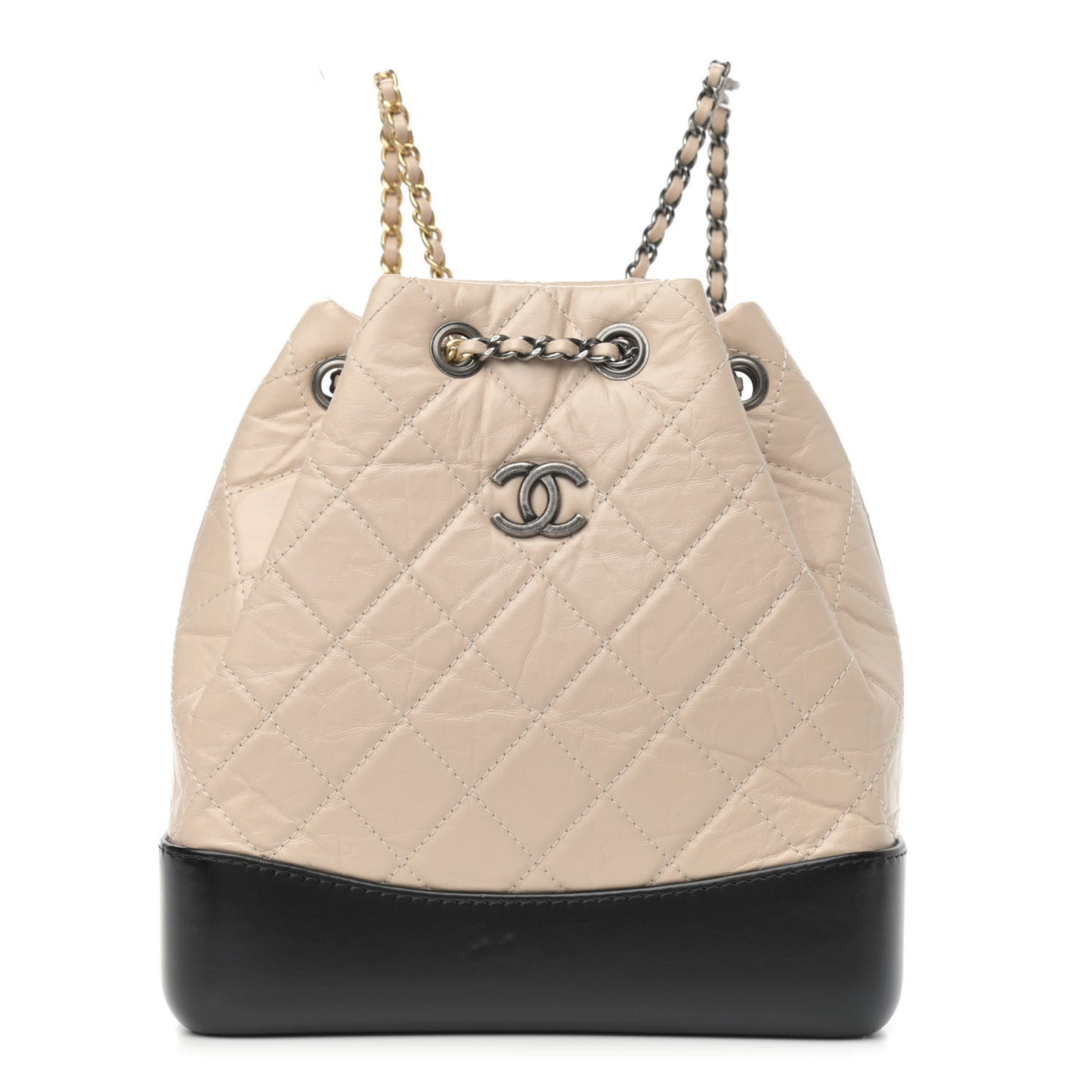 Aged Calfskin Quilted Small Gabrielle Backpack Beige Black
