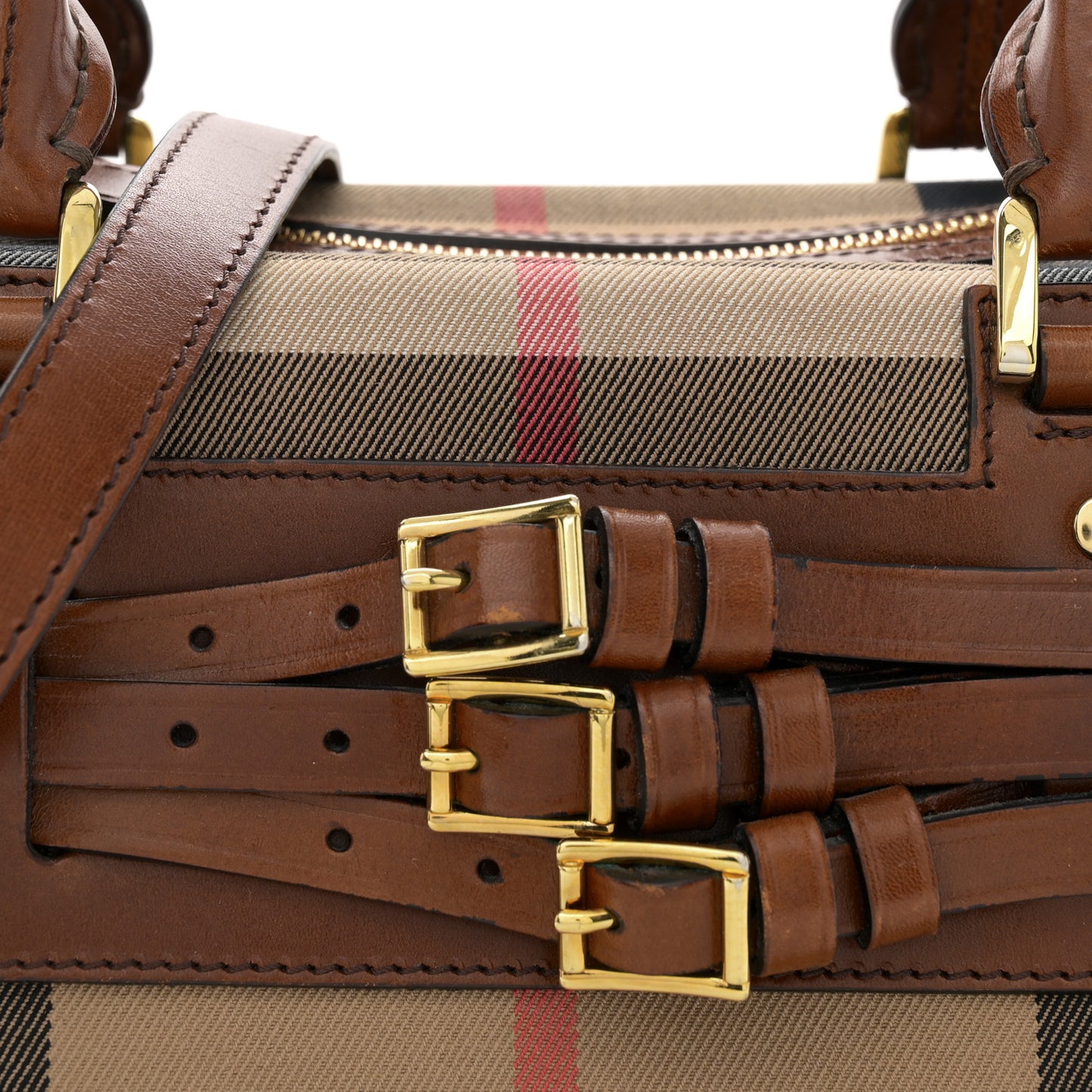 House Check Bridle Calfskin Medium Alchester Bowling Bag Dark Tan