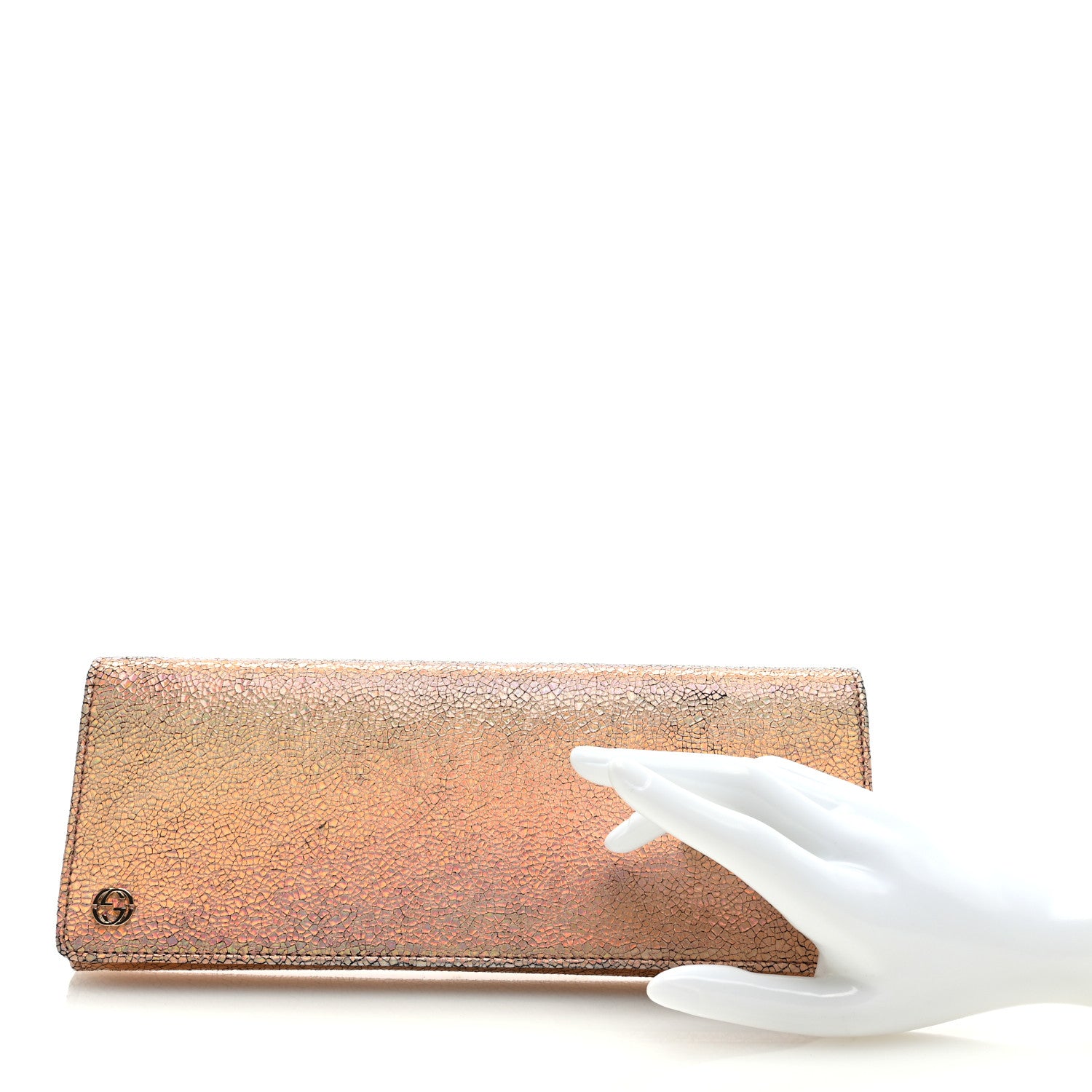 Gucci Metallic Crackled Calfskin Broadway Clutch Salmone 2 of 8
