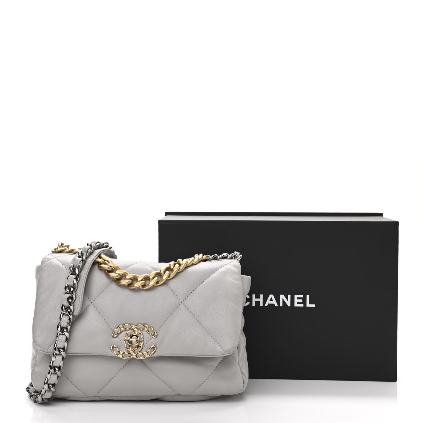 Lambskin Quilted Medium Chanel 19 Flap Grey