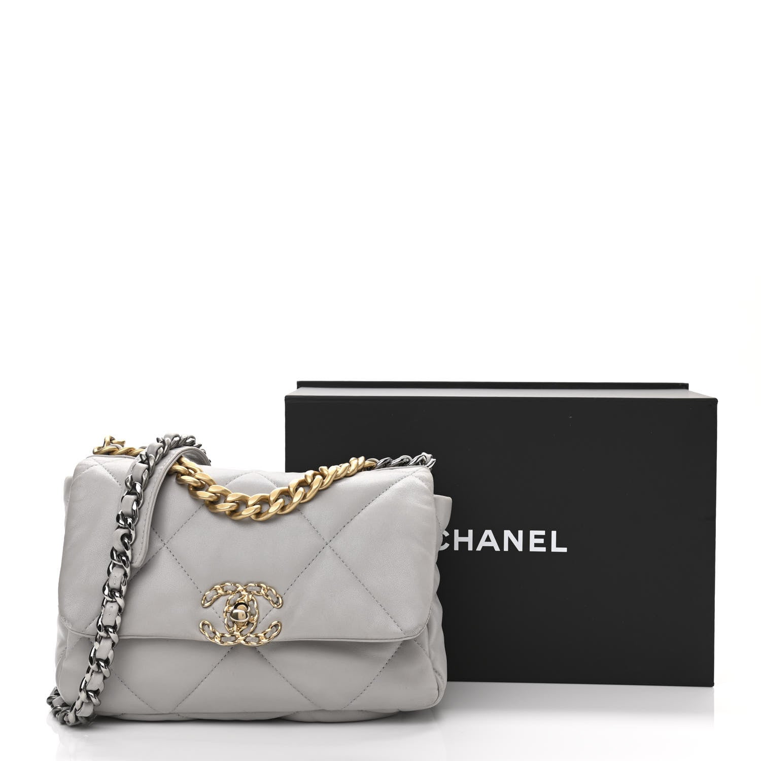 Chanel Lambskin Quilted Medium Chanel 19 Flap Grey 16 of 16