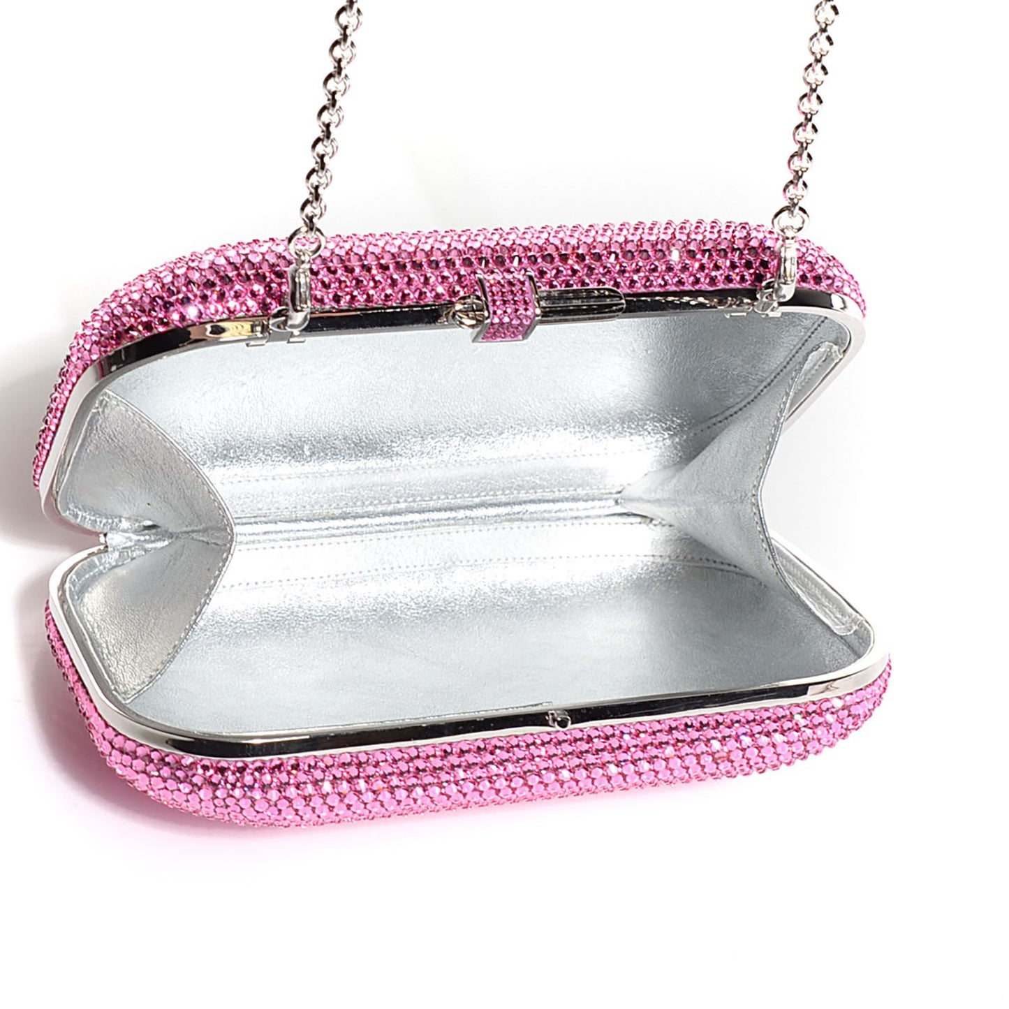 Crystal Slide Lock Minaudière Clutch Rose