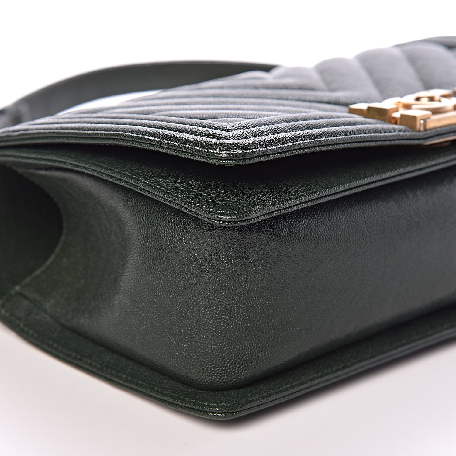 Chanel Caviar Chevron Quilted Medium Boy Flap Dark Green 5 of 10