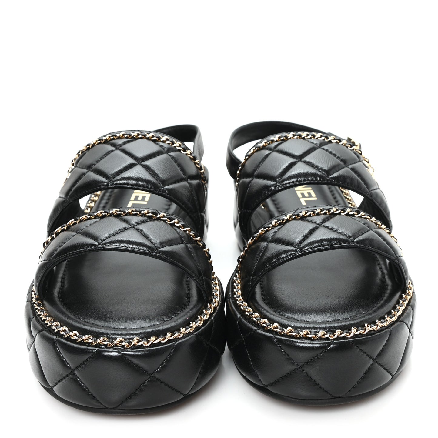 Shiny Lambskin Quilted Chain Around CC Platform Sandals 39 Black