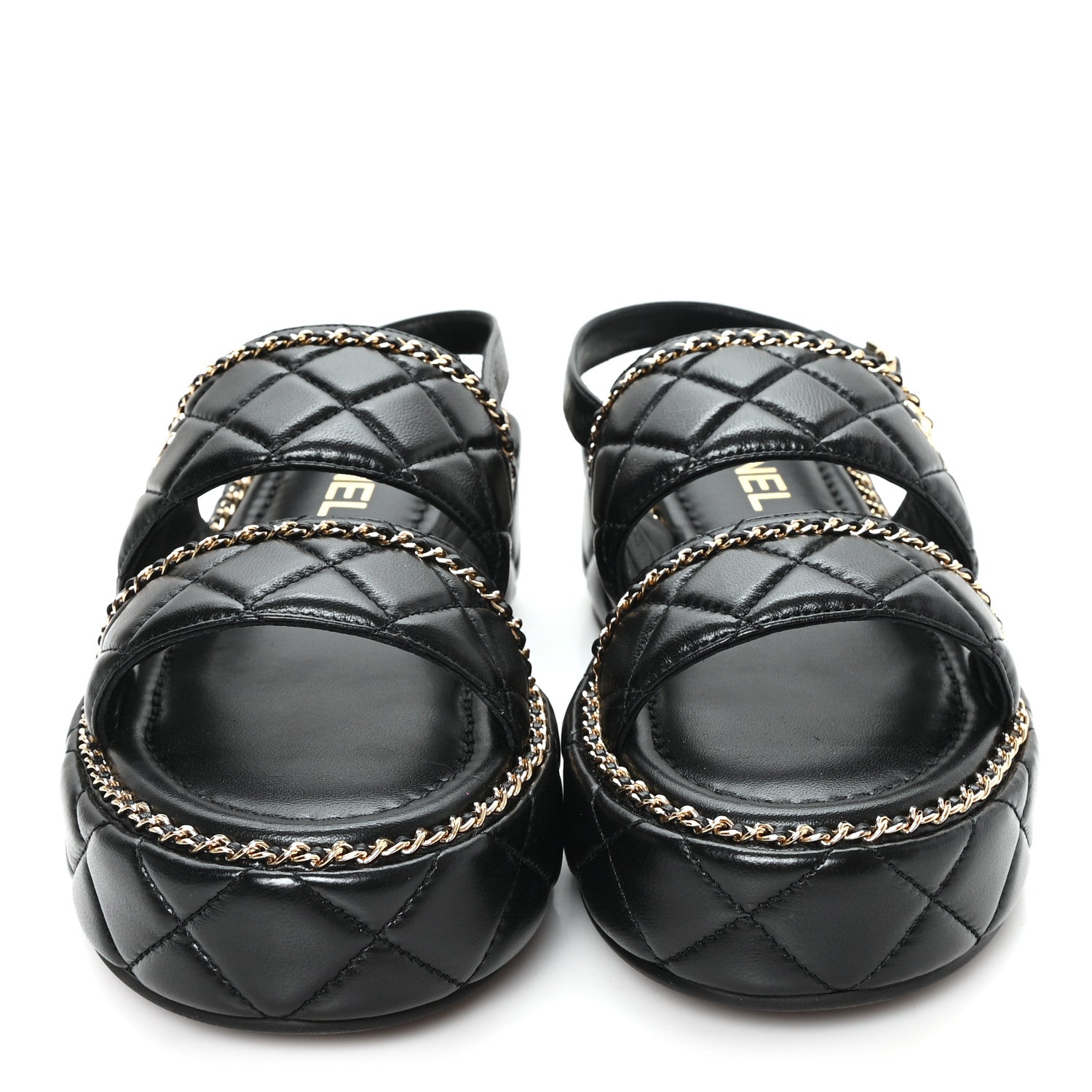 Chanel Shiny Lambskin Quilted Chain Around CC Platform Sandals 39 Black 3 of 10