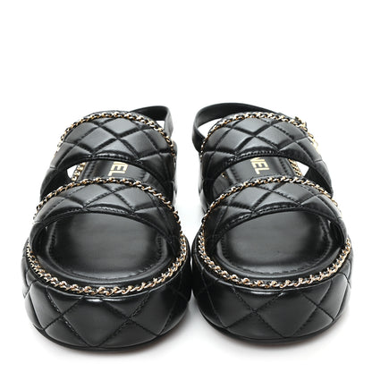 Chanel Shiny Lambskin Quilted Chain Around CC Platform Sandals 39 Black 3 of 10