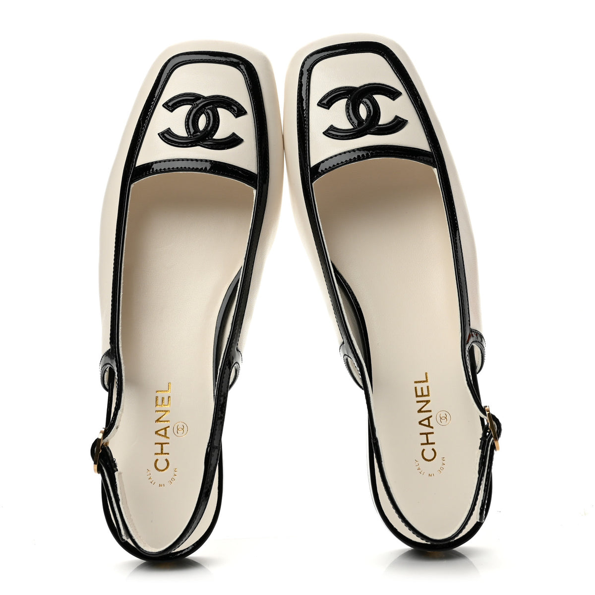 Chanel Lambskin Patent Calfskin CC Slingback Sandals 37 White Black 2 of 11