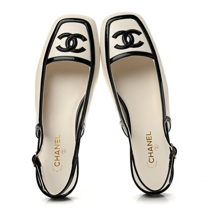 Chanel Lambskin Patent Calfskin CC Slingback Sandals 37 White Black 2 of 11
