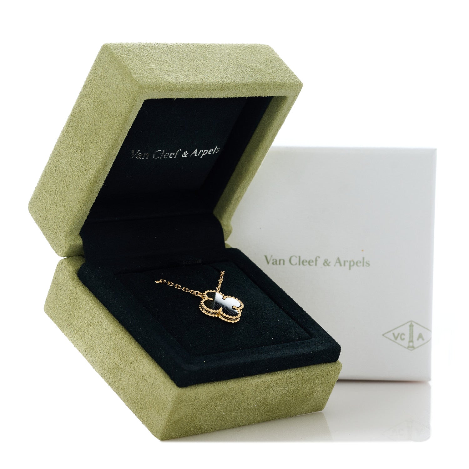 Van Cleef & Arpels 18K Yellow Gold Black Onyx Vintage Alhambra Pendant Necklace 5 of 5