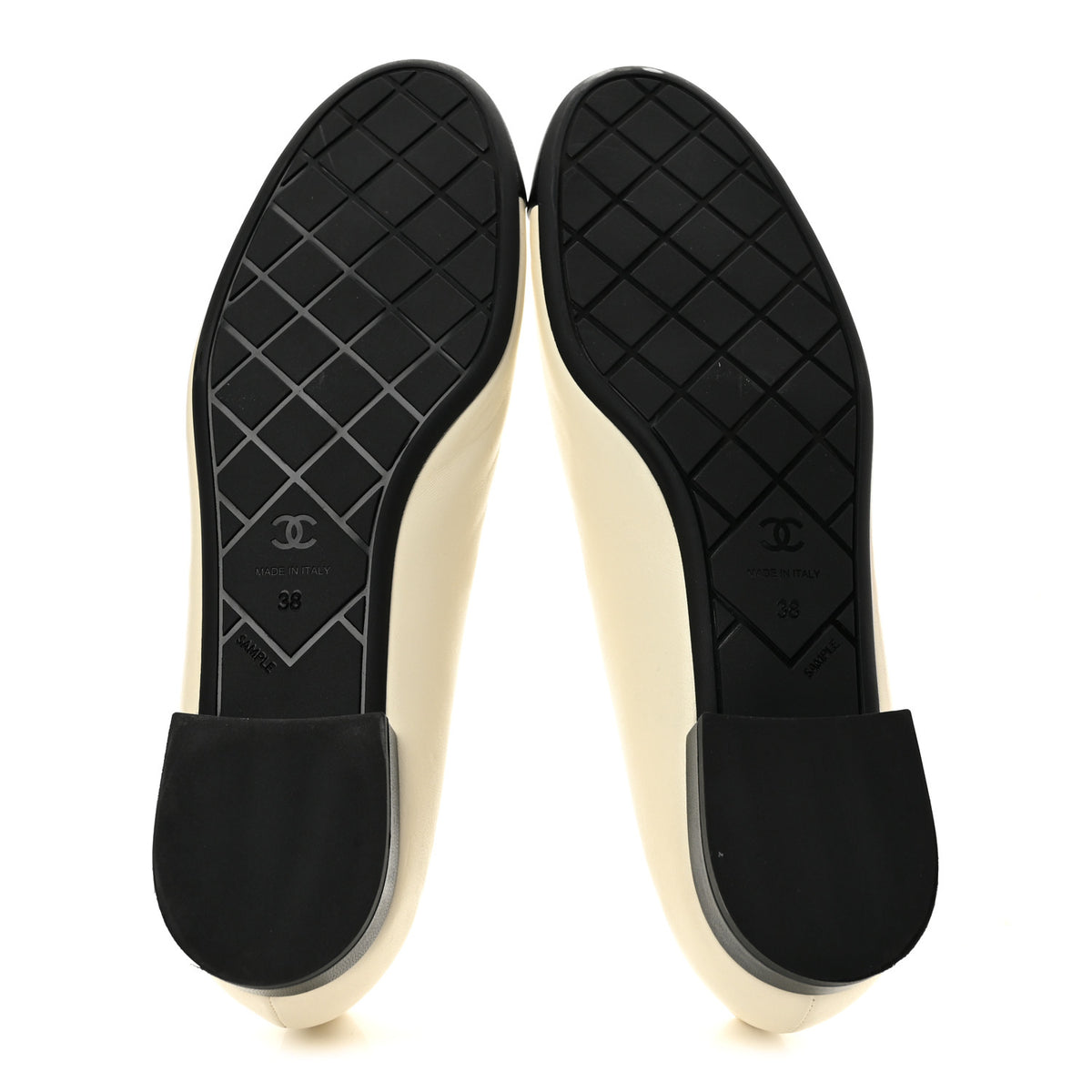 Chanel Lambskin Cap Toe CC Uniform Ballerina Flats 38 Beige Black 6 of 9