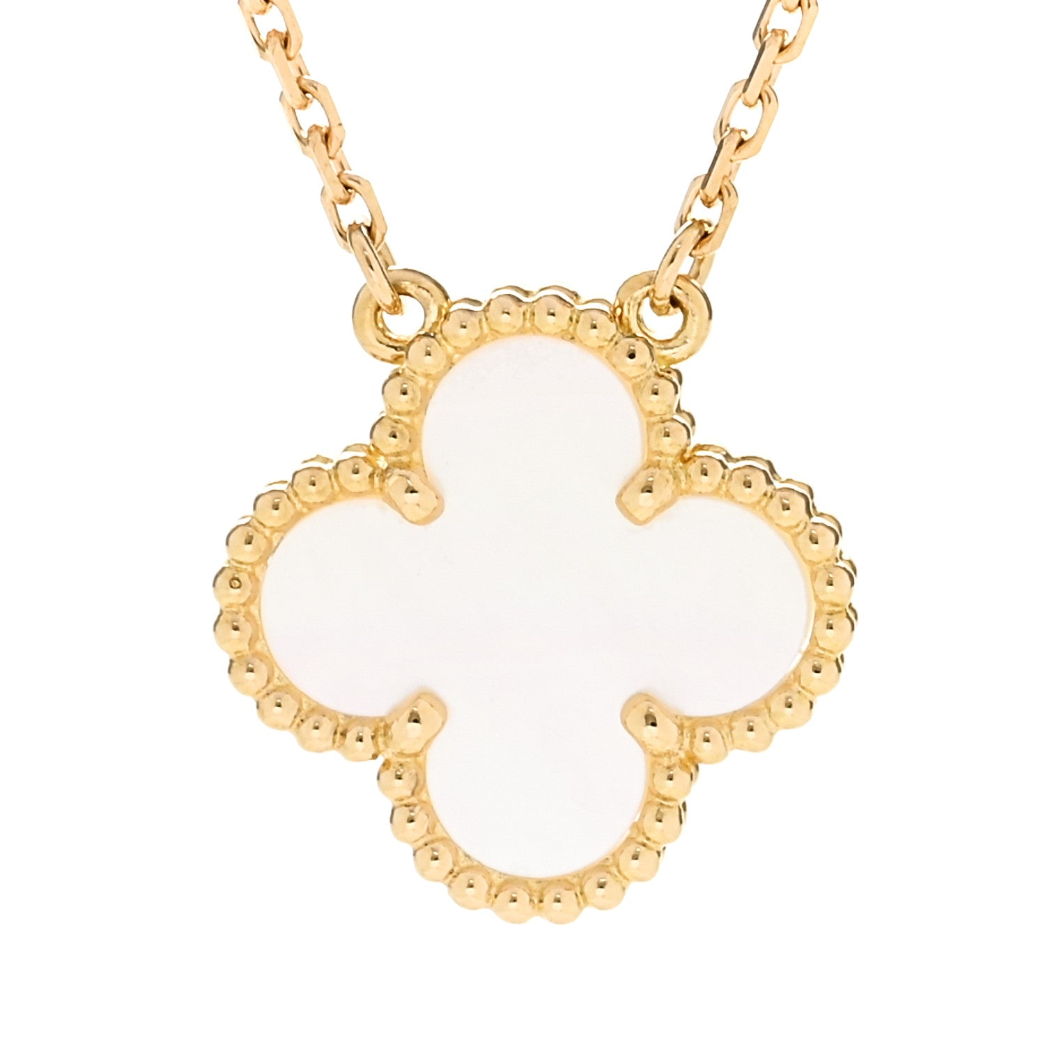Van Cleef & Arpels 18K Yellow Gold Mother of Pearl Vintage Alhambra Pendant Necklace 4 of 8