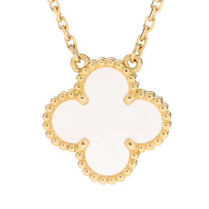 Van Cleef & Arpels 18K Yellow Gold Mother of Pearl Vintage Alhambra Pendant Necklace 4 of 8