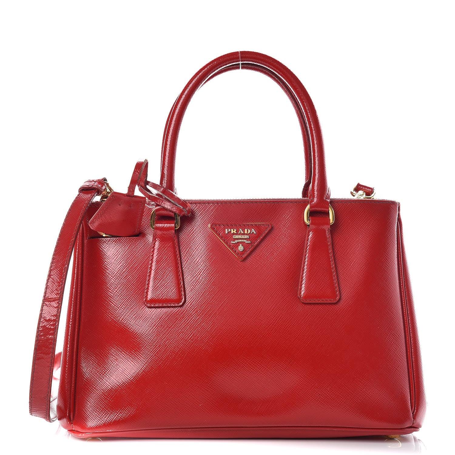 Prada Saffiano Vernice Small Galleria Double Zip Rosso 1 of 25