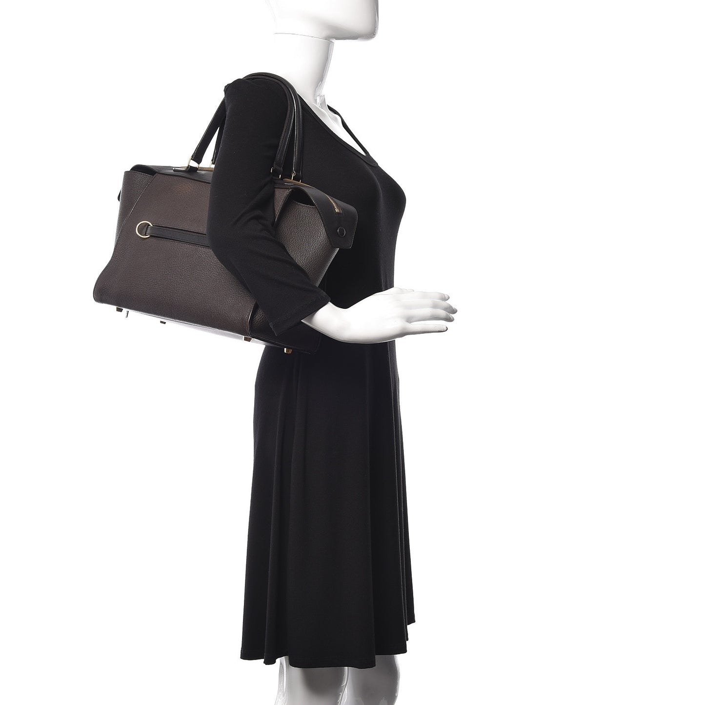 Goatskin Smooth Calfskin Small Ring Bag Dark Taupe