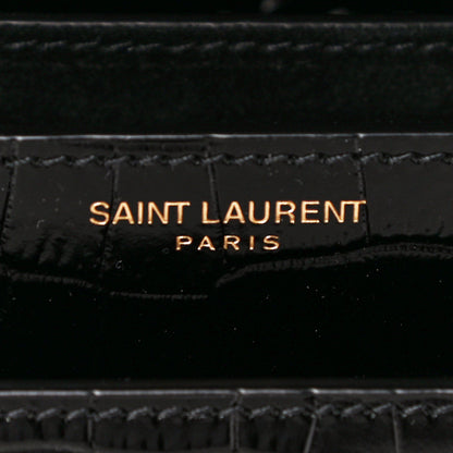 Saint Laurent Calfskin Crocodile Embossed Medium Monogram Sunset Black 6 of 10