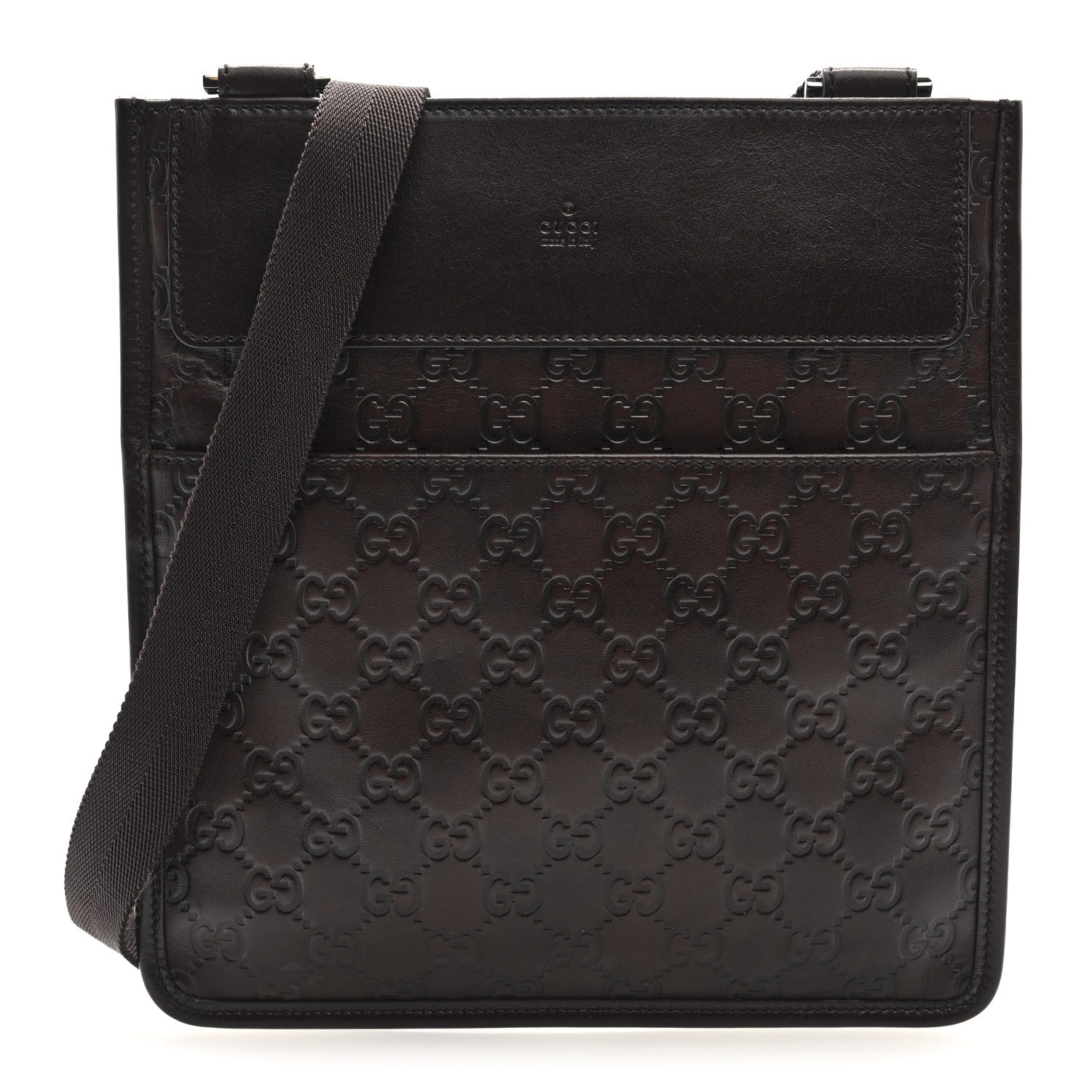Gucci Guccissima Medium Flat Messenger Bag Dark Brown 1 of 10