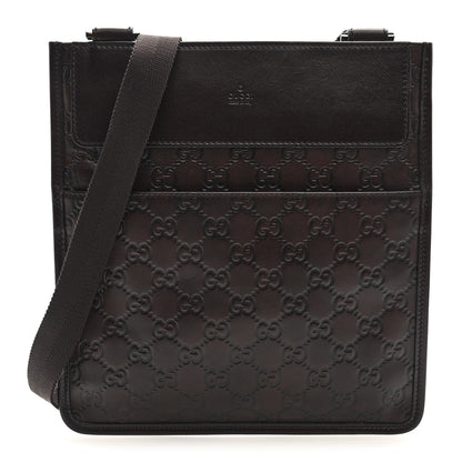 Gucci Guccissima Medium Flat Messenger Bag Dark Brown 1 of 10