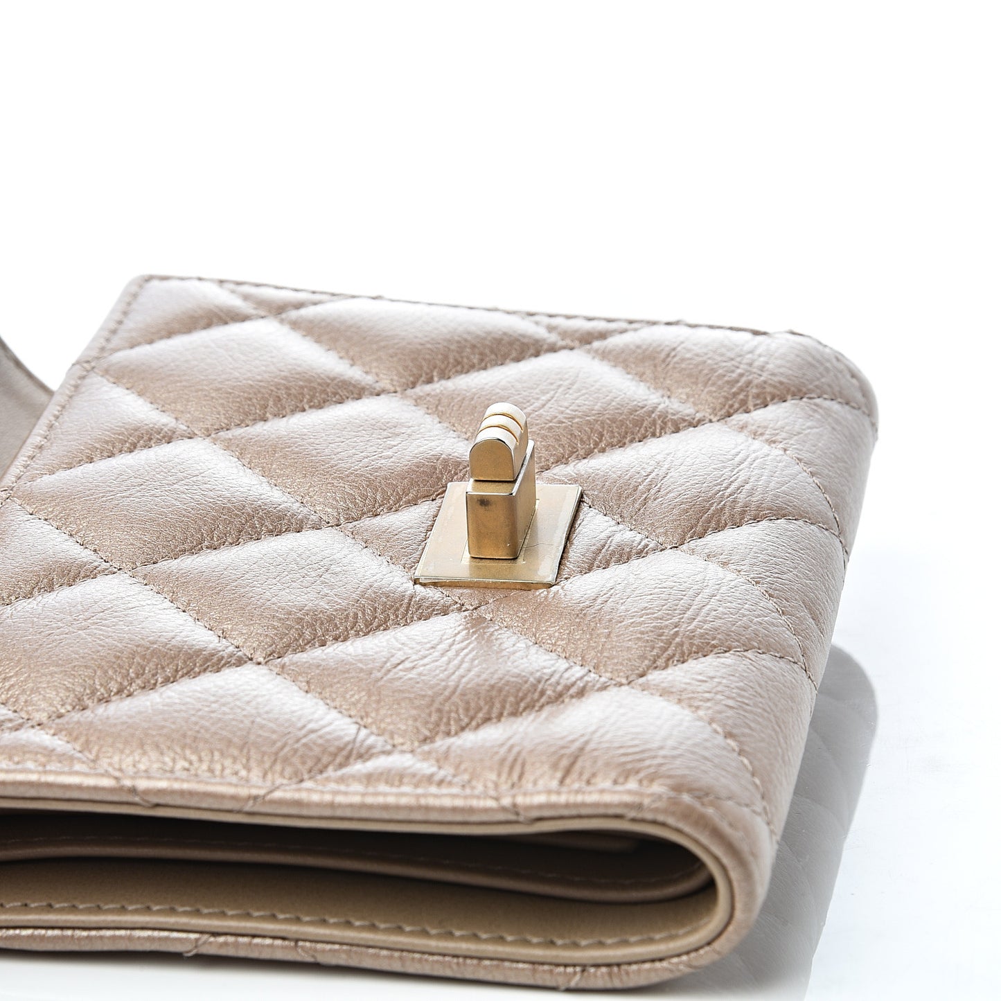 Metallic Calfskin Quilted 2.55 Reissue Compact Flap Wallet Gold