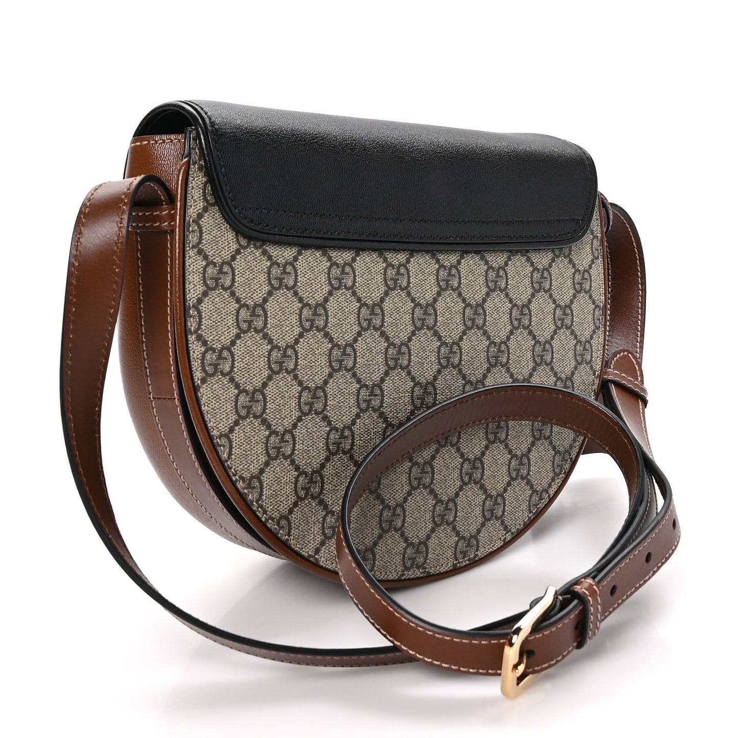 GG Supreme Monogram Calfskin Small Padlock Messenger Shoulder Bag Beige Black Cuir