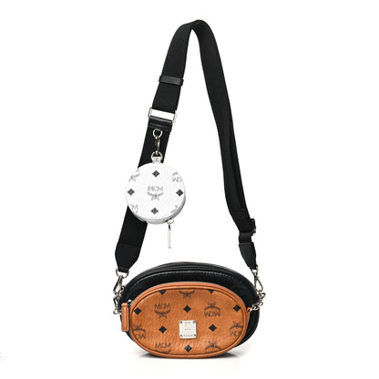 MCM Visetos Small Aren Multifunction Crossbody Pouch Black White Cognac 1 of 11