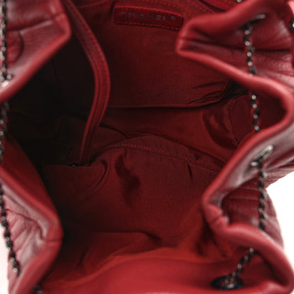 Chanel Deerskin Chevron Quilted Medium CC Chain Bucket Drawstring Bag Red 5 of 12