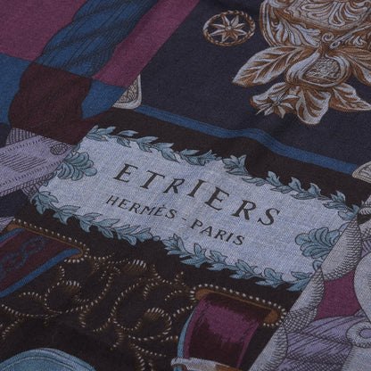 Hermes Cashmere Silk Cavalleria D'Etriers Shawl 140 Bleu Violet Parme 5 of 6