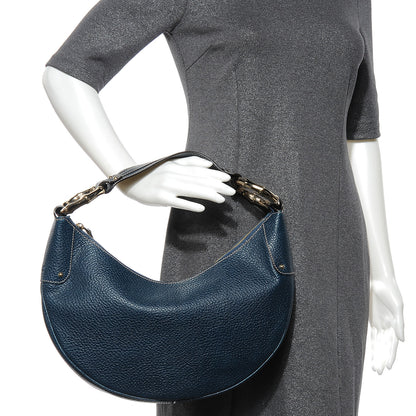 Gucci Leather Half Moon Bamboo Ring Hobo Blue 2 of 7