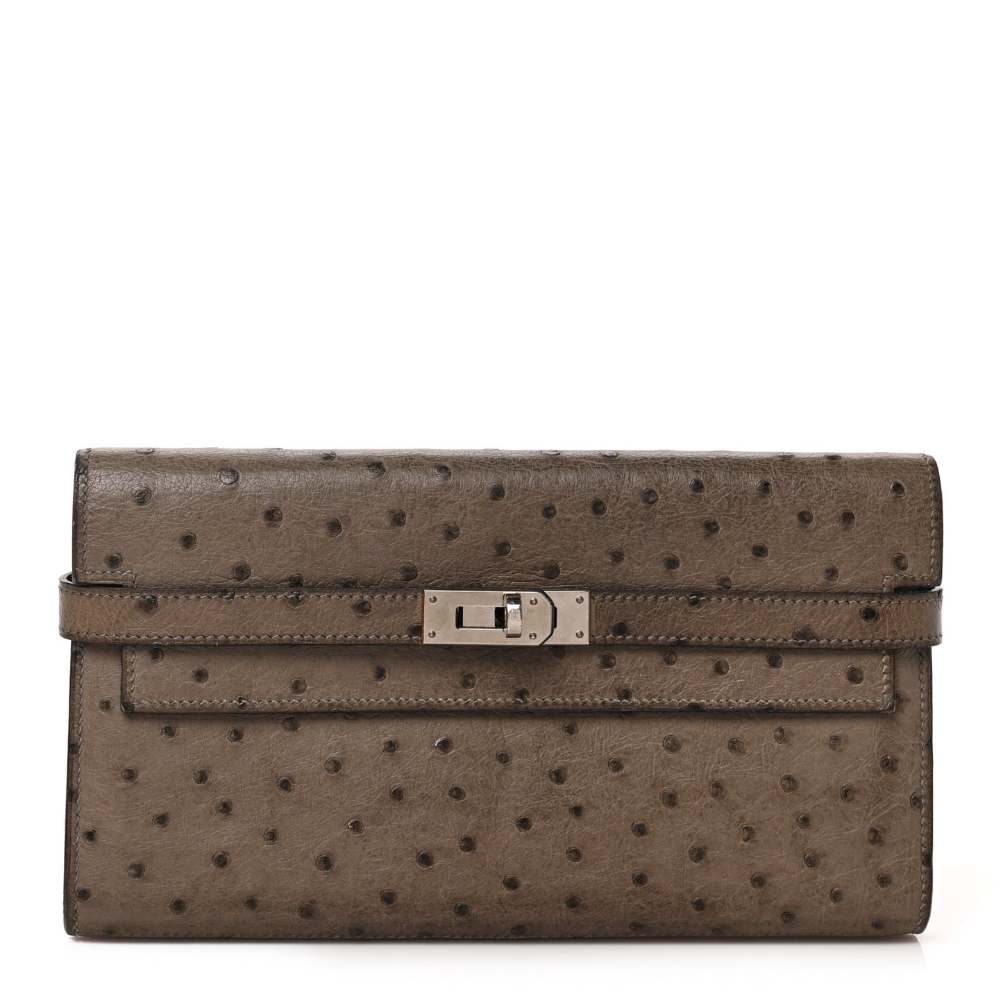 Ostrich Kelly Longue Wallet Gris Tourterelle