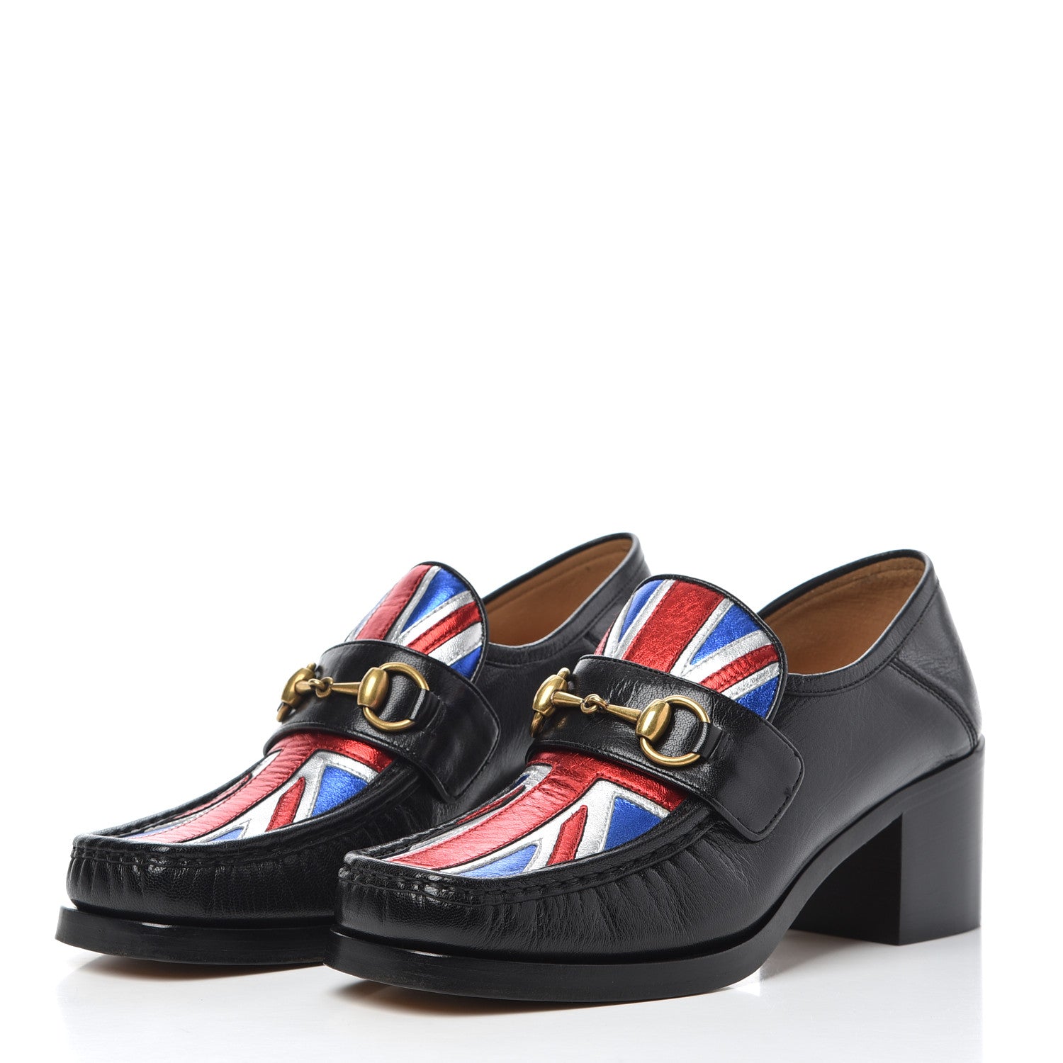 Gucci Lambskin Union Jack Horsebit Loafer Pumps 38 Black 3 of 14