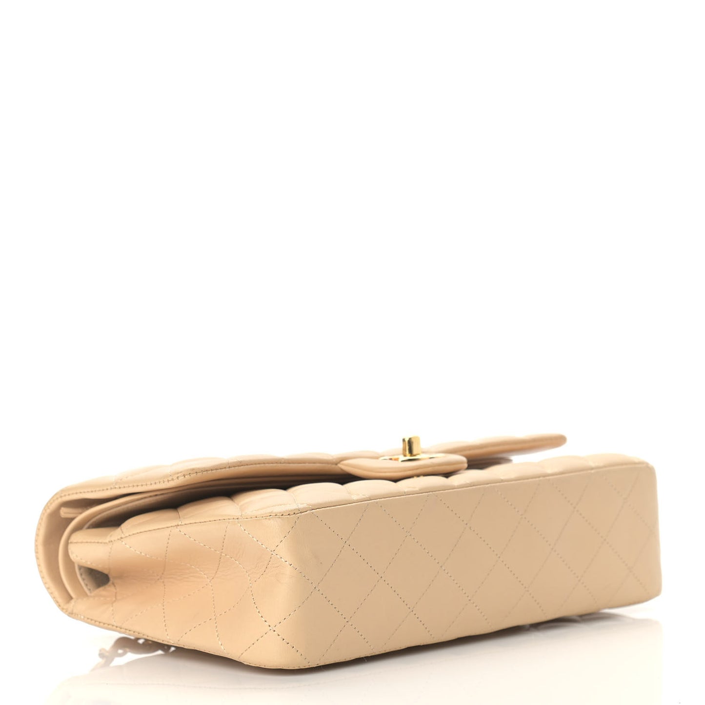 Lambskin Quilted Medium Double Flap Beige