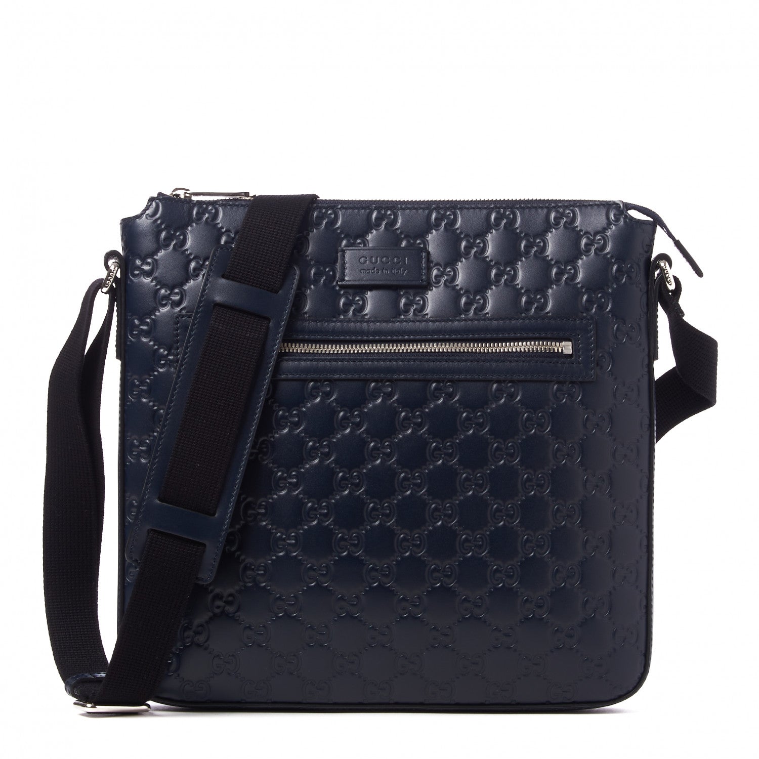 Gucci Guccissima Signature Medium Flat Messenger Bag Blue 1 of 9