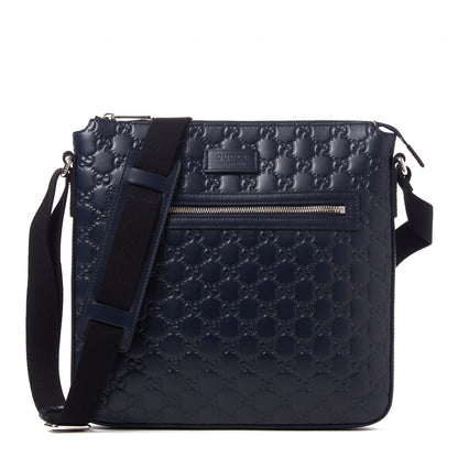 Gucci Guccissima Signature Medium Flat Messenger Bag Blue 1 of 9