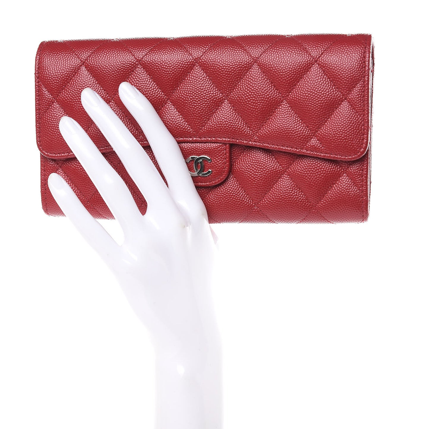 Caviar Quilted Large Gusset Flap Wallet Dark Red