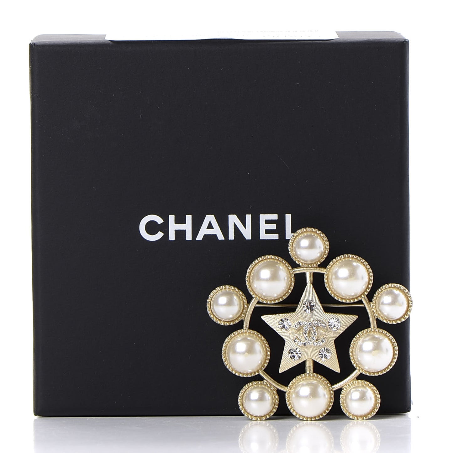 Pearl Crystal CC Star Brooch Gold