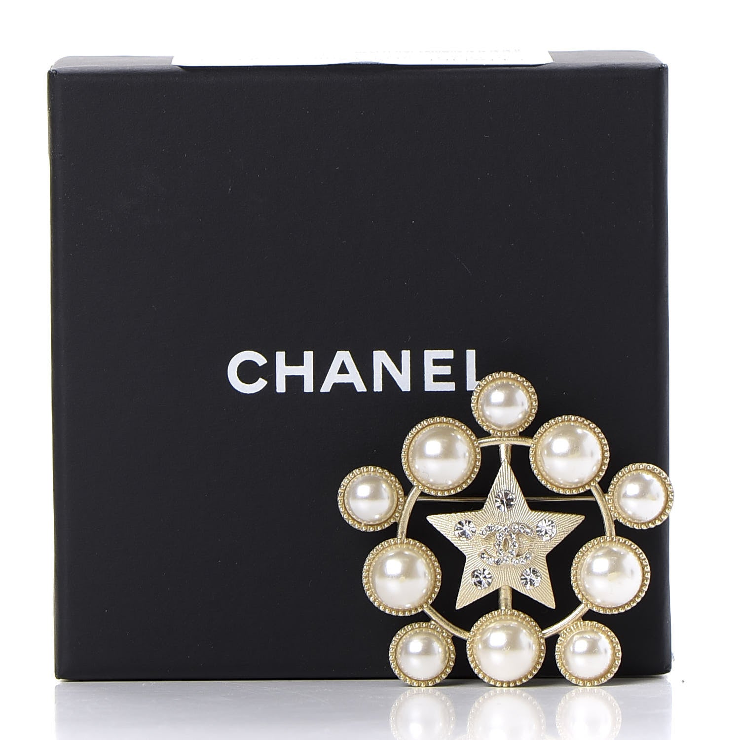 Chanel Pearl Crystal CC Star Brooch Gold 5 of 5