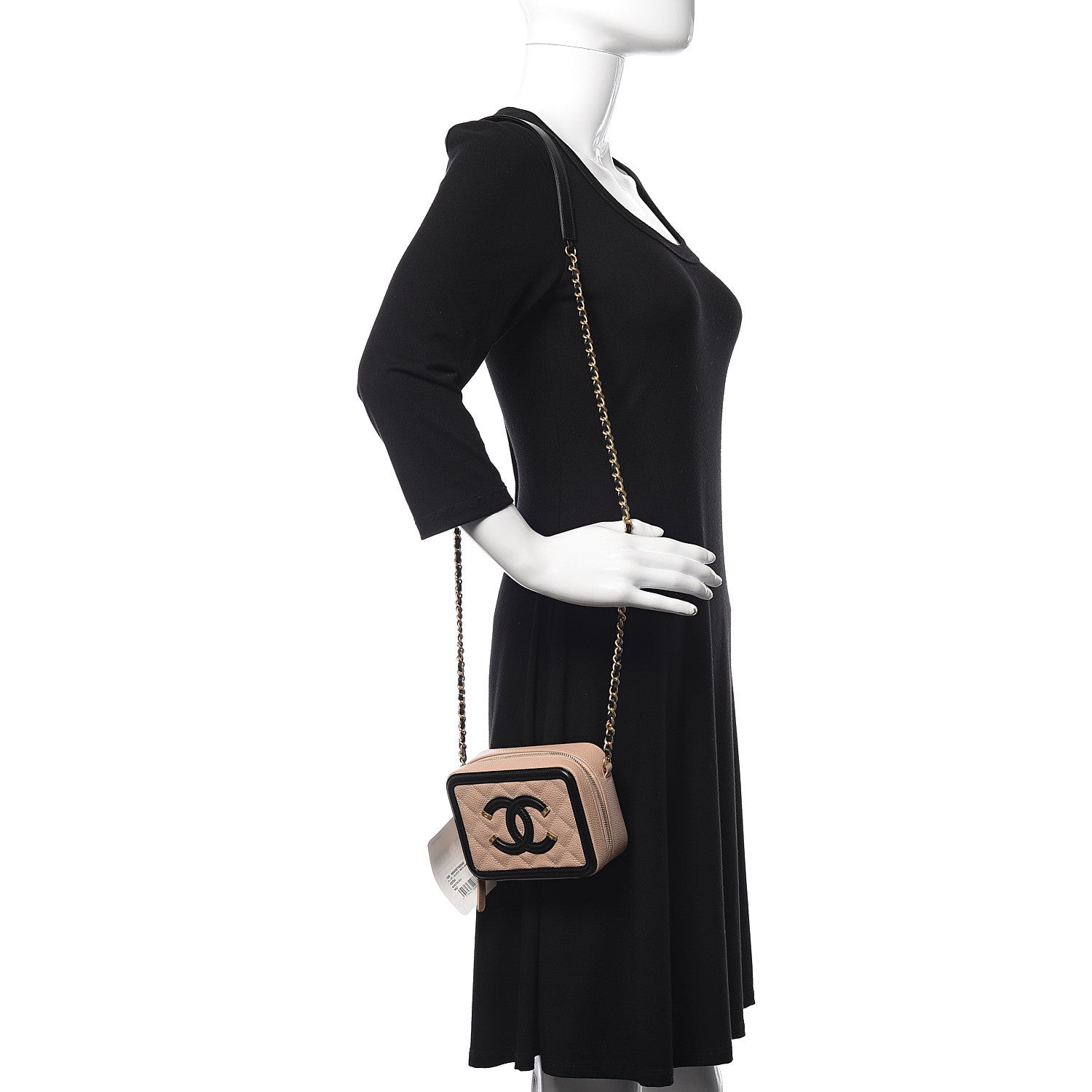 Chanel Caviar Quilted CC Filigree Vanity Clutch With Chain Beige Black 2 of 10
