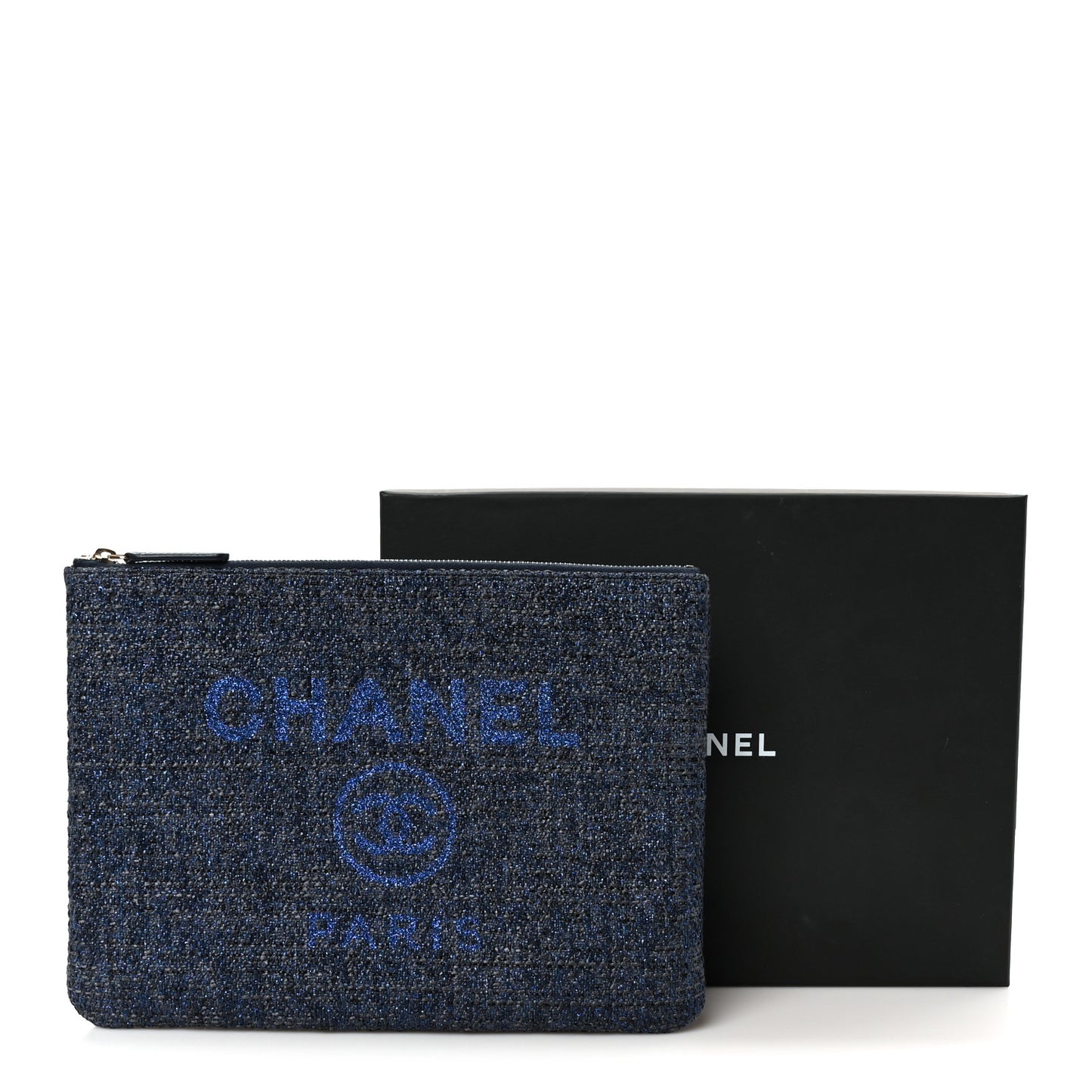Woven Straw Raffia Medium Deauville Cosmetic Pouch Black