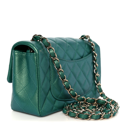 Chanel Iridescent Lambskin Quilted Mini Rectangular Flap Green 3 of 11