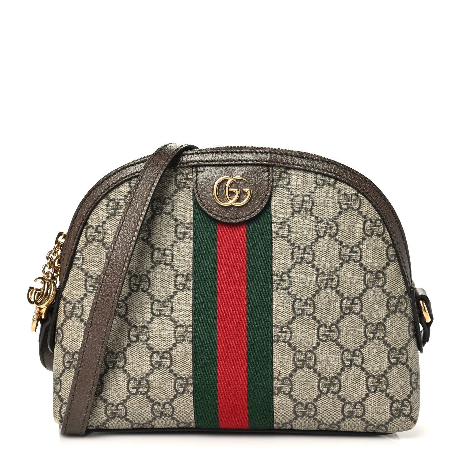 Gucci GG Supreme Monogram Textured Dollar Calfskin Web Small Ophidia Dome Shoulder Bag Beige Ebony New Acero 1 of 10
