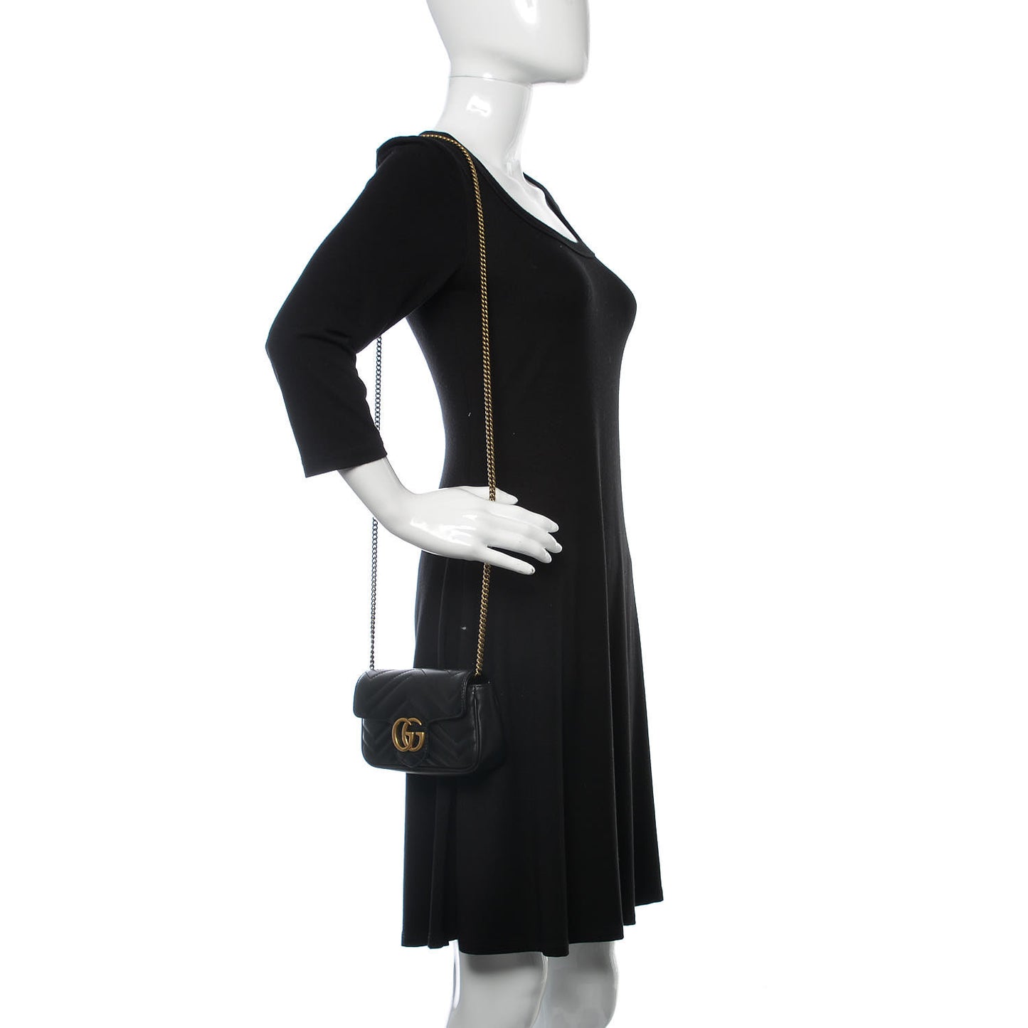 Calfskin Matelasse Super Mini GG Marmont Shoulder Bag Black