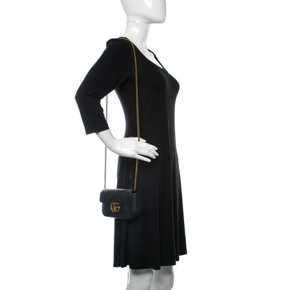 Gucci Calfskin Matelasse Super Mini GG Marmont Shoulder Bag Black 2 of 10