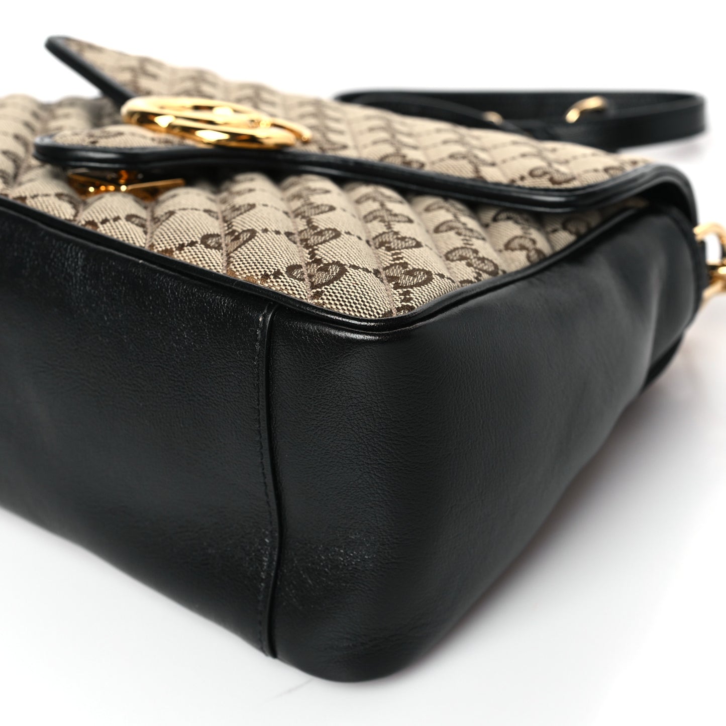 Monogram Azalea Calfskin Matelasse Diagonal Small GG Marmont Top Handle Shoulder Bag Beige Ebony Black