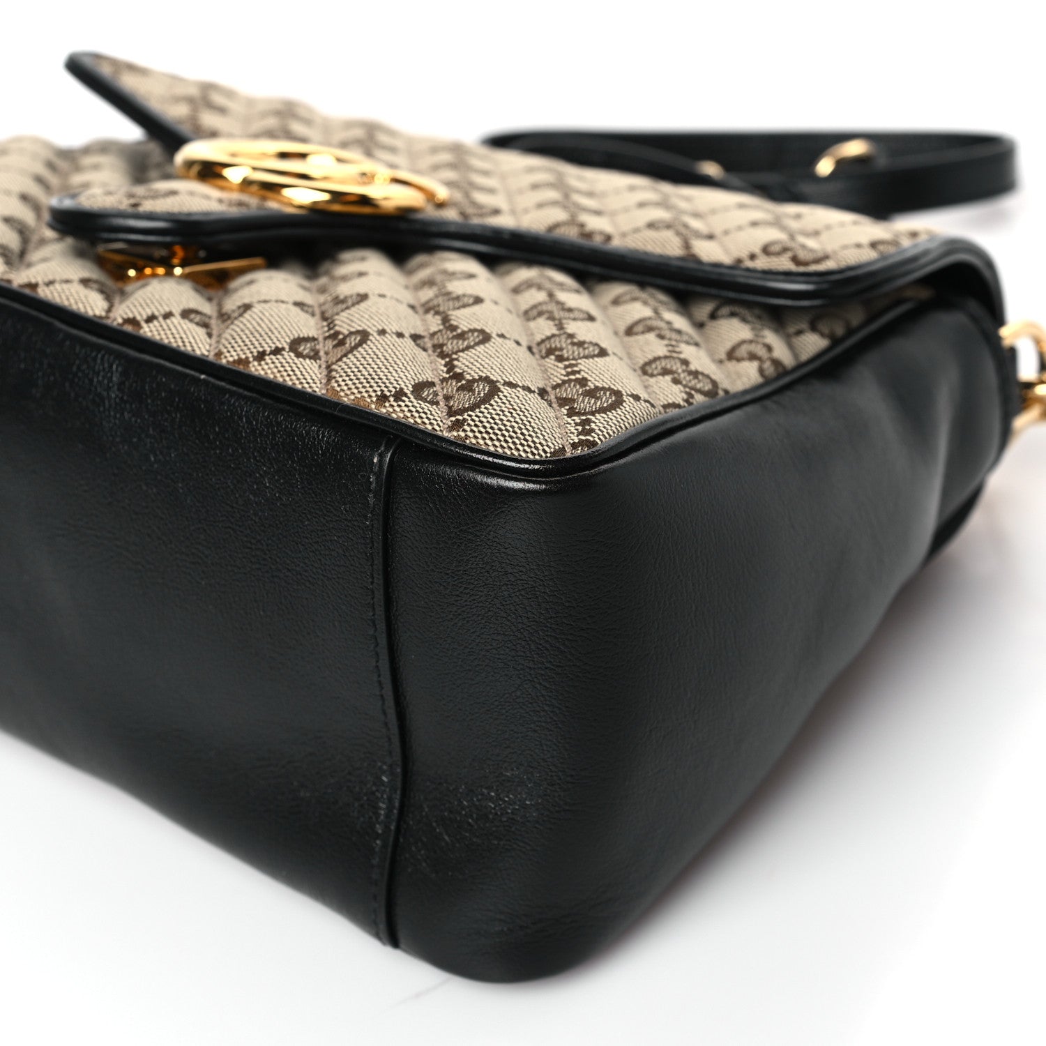 Gucci Monogram Azalea Calfskin Matelasse Diagonal Small GG Marmont Top Handle Shoulder Bag Beige Ebony Black 9 of 9