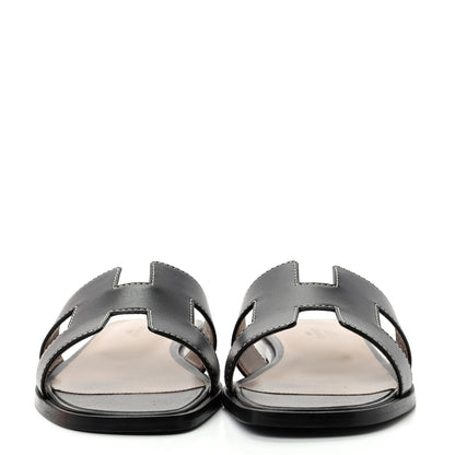 Hermes Box Calfskin Oran Sandals 37 Black 2 of 10