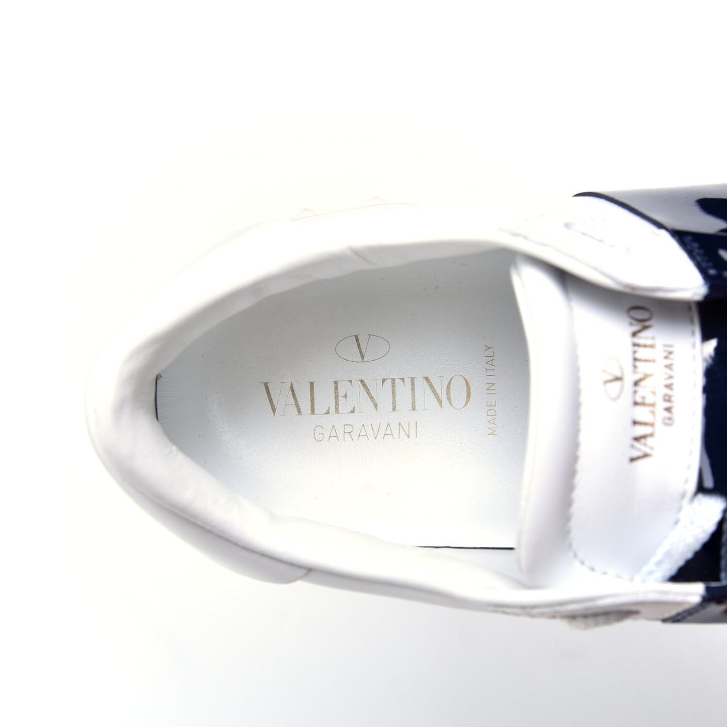 Calfskin Patent Rockstud Open Sneakers 38 White Navy