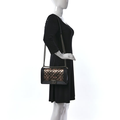 Chanel Metallic Crumpled Goatskin Medium Boy Flap Black Gold 2 of 11